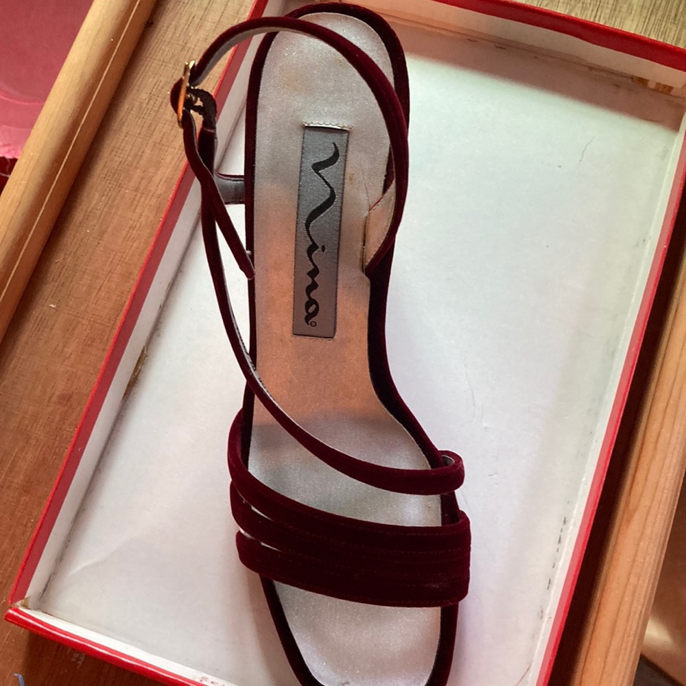 Nina Burgundy Velvet Strappy Heels